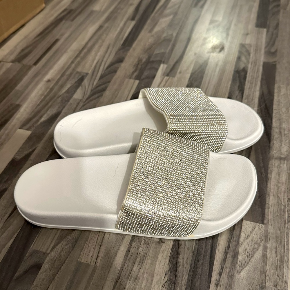 David’s Bridal crystal-encrusted slides in style #Cece